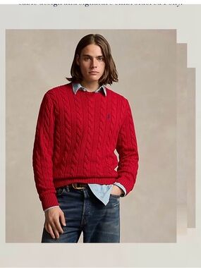 Polo by Ralph Lauren Red Cable-Knit Crewneck Sweater